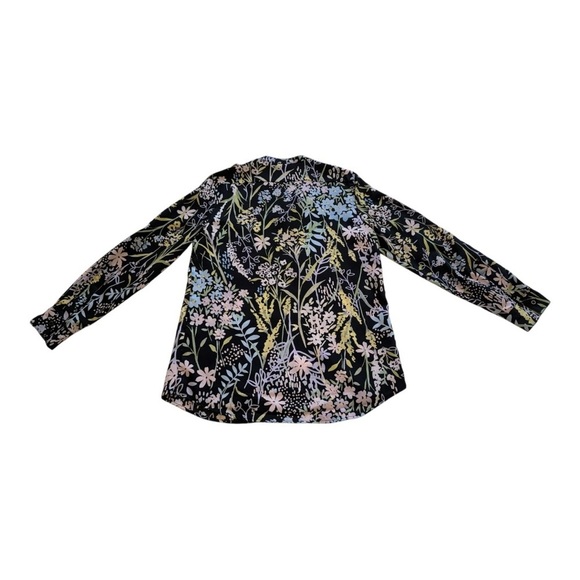 Calvin Klein Women’s Button Front Blouse Black Pastel Garden Floral - Size Small - Picture 4 of 15